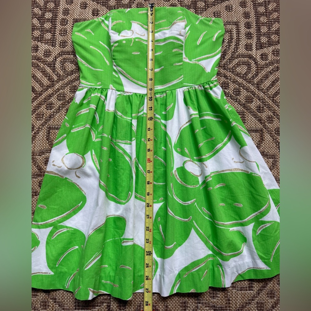 Lilly Pulitzer 🌱Dress Sz 2 Lottie Resort White Green Leaf Gold glitter ✨ - Picture 14 of 15